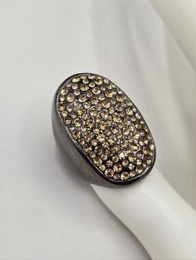 Swarovski Crystal Elements Brown Gunmetal Statement Ring Champagne Size 6.75